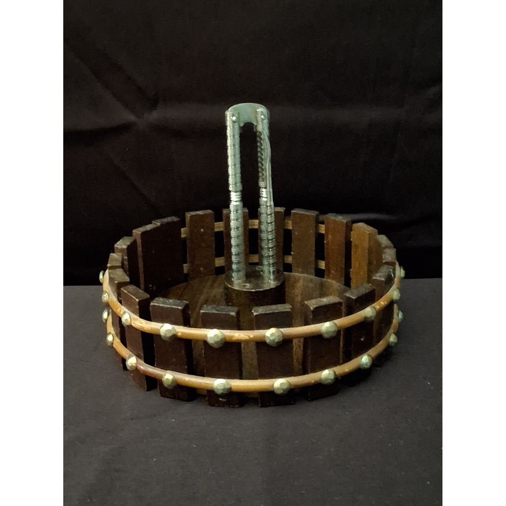 Vintage Wooden Nutcracker Set Made To Resemble Rustic Wishing Well. 3 Piece Lot
